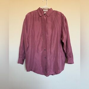 Vintage Express Silk Long Sleeve Button Down Blouse Small Purple/Pink